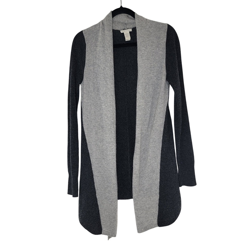White + Warren 100% Cashmere Open Front Long Cardigan Gray Colorblock Size Small